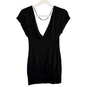 Guess Black Deep V-Neck Draped Top Size XS S Y2K Minimalist Dressy Evening
